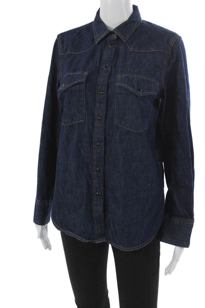 J Crew Womens Collared Solid Blue 100% Cotton Long Sleeve Button-Up Size 6