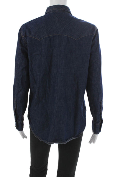 J Crew Womens Collared Solid Blue 100% Cotton Long Sleeve Button-Up Size 6