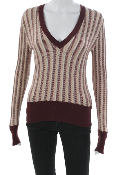 Equipment Femme Womens Multicolor Striped V Neck Long Sleeve Pullover Size M