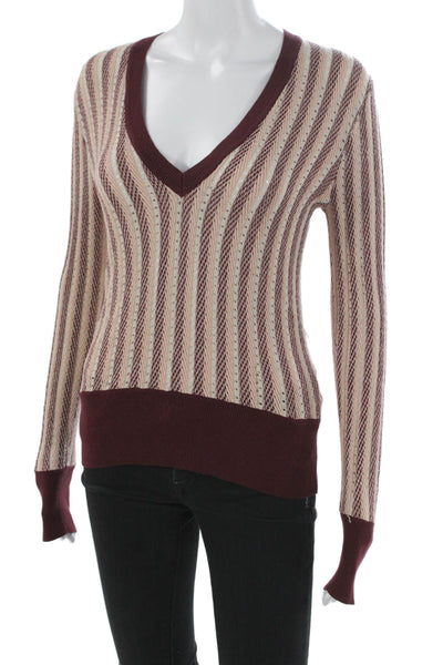 Equipment Femme Womens Multicolor Striped V Neck Long Sleeve Pullover Size M