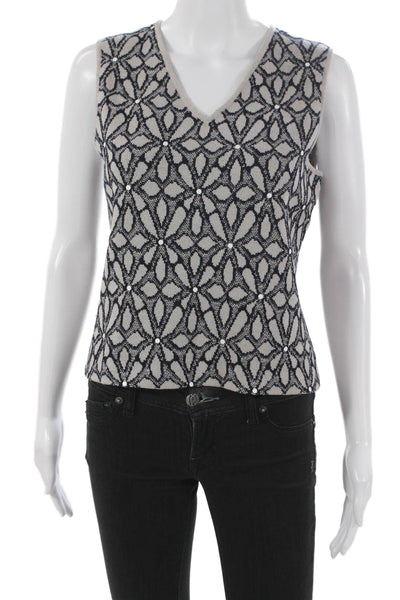 St. John Sport By Marie Gray Womens Geometric V-Neck Vest Gray Size PP