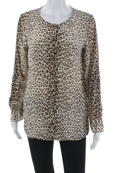 Equipment Femme Womens Silk Leopard Blouse Basic Long Sleeve Size S