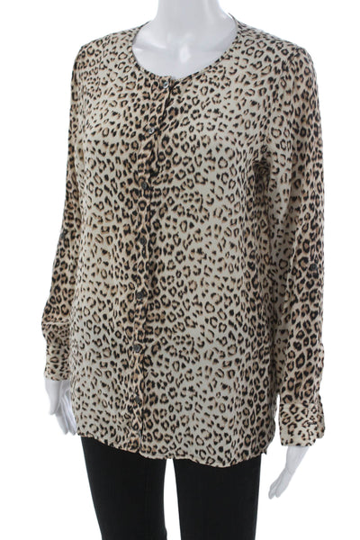 Equipment Femme Womens Silk Leopard Blouse Basic Long Sleeve Size S