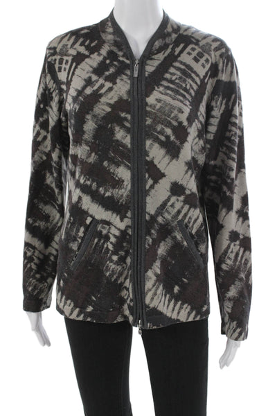 St. John Sport Women Bomber Jacket Wool Multicolor V-Neck Long Sleeve Size S