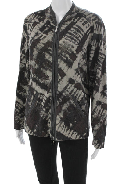 St. John Sport Women Bomber Jacket Wool Multicolor V-Neck Long Sleeve Size S