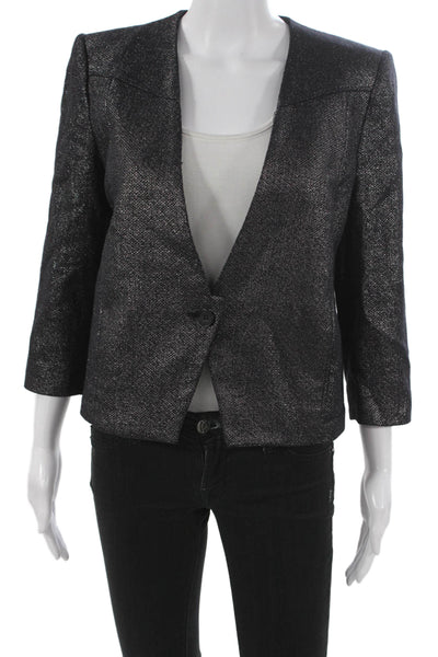 Helmut Lang Women Black Flecked Basic Jacket Button 3/4 Sleeve Size 8