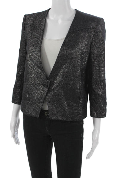 Helmut Lang Women Black Flecked Basic Jacket Button 3/4 Sleeve Size 8