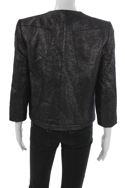 Helmut Lang Women Black Flecked Basic Jacket Button 3/4 Sleeve Size 8