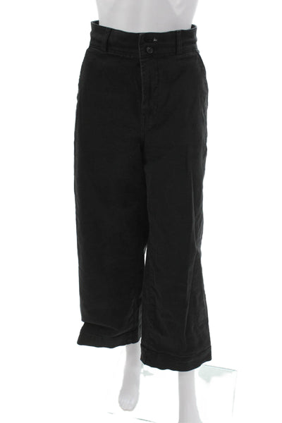 Everlane Women Cropped High Rise Pants Black Button Organic Cotton Size 10