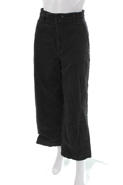 Everlane Women Cropped High Rise Pants Black Button Organic Cotton Size 10