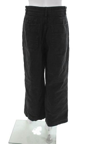Everlane Women Cropped High Rise Pants Black Button Organic Cotton Size 10