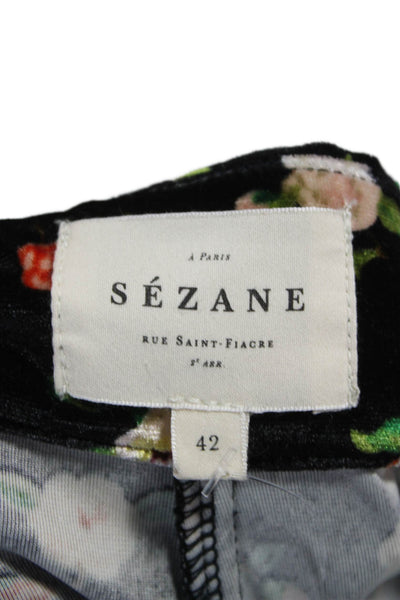 Sezane Womens Black Floral Dress Pants Zip Size 42