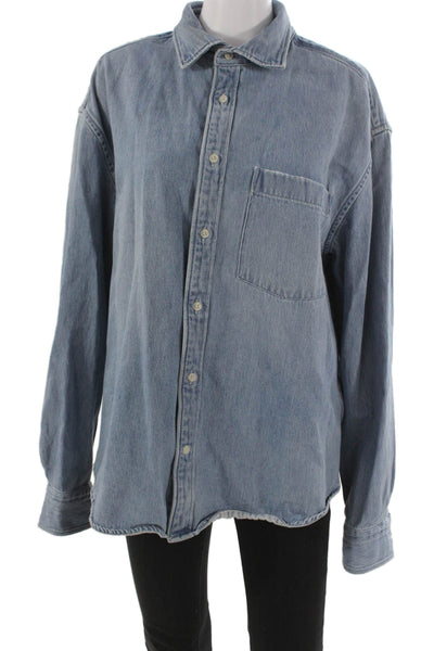 Banana Republic Mens Collared Long Sleeve Button-Up Cotton Shirt Blue Size L
