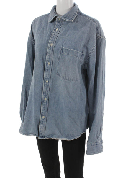 Banana Republic Mens Collared Long Sleeve Button-Up Cotton Shirt Blue Size L