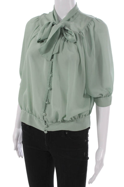 Ray Beams Womens Basic Silk Collared Blouse 3/4 Sleeve Button Green Size M