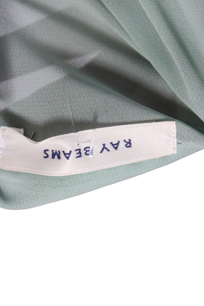 Ray Beams Womens Basic Silk Collared Blouse 3/4 Sleeve Button Green Size M