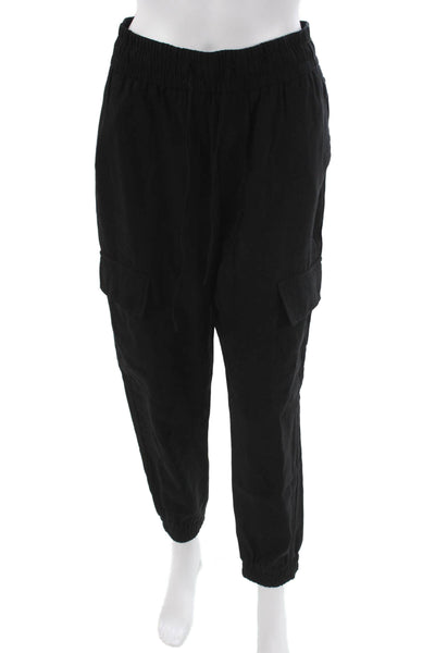 Zara Women Cargo Pants Black Viscose Drawstring Inseam 26 Size M