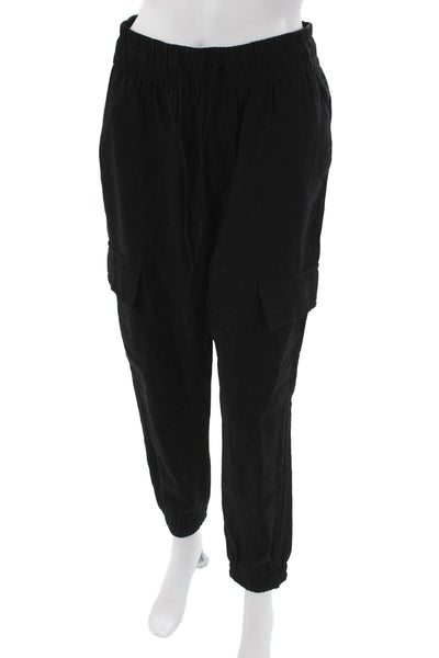 Zara Women Cargo Pants Black Viscose Drawstring Inseam 26 Size M