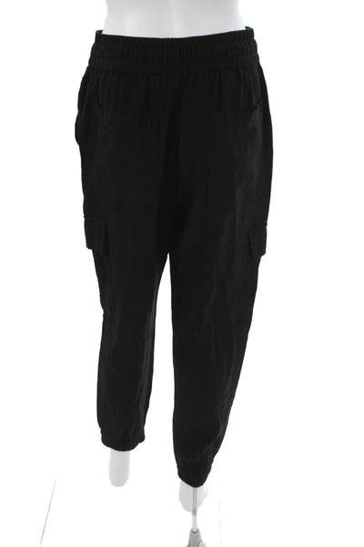 Zara Women Cargo Pants Black Viscose Drawstring Inseam 26 Size M