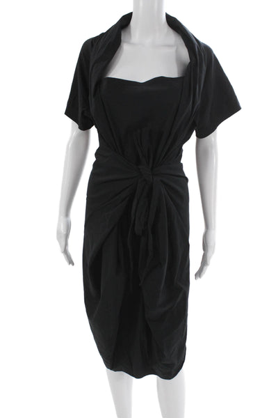 Veronique Miljkovitch Womens Sheath Dress Black Cotton Short Sleeve Size XL