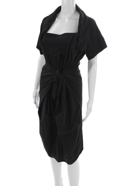 Veronique Miljkovitch Womens Sheath Dress Black Cotton Short Sleeve Size XL