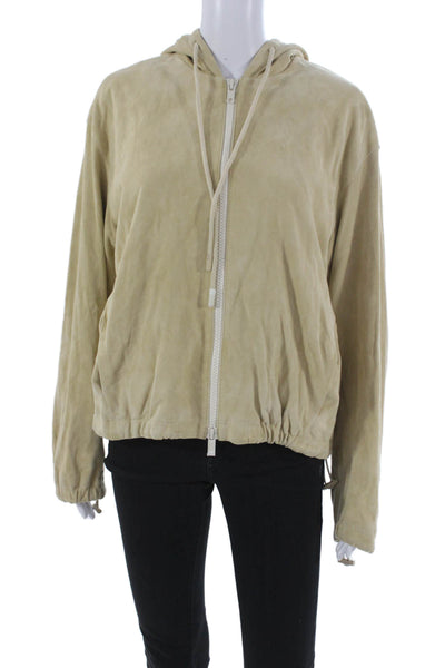 Vince Women Basic Lamb Leather Jacket Beige Zip Size L