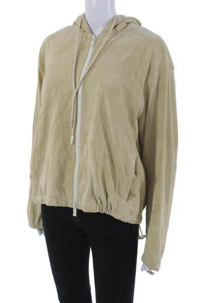 Vince Women Basic Lamb Leather Jacket Beige Zip Size L