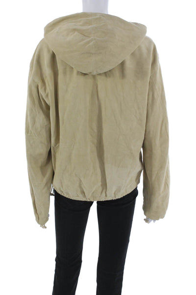 Vince Women Basic Lamb Leather Jacket Beige Zip Size L