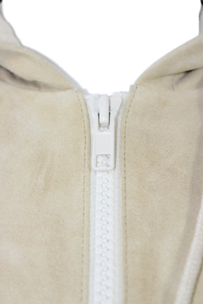 Vince Women Basic Lamb Leather Jacket Beige Zip Size L