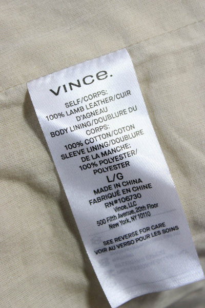 Vince Women Basic Lamb Leather Jacket Beige Zip Size L