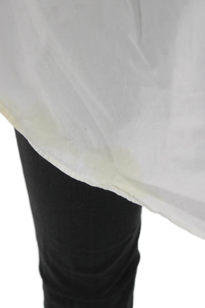 HD In Paris Women Collared Cotton Tunic Blouse White 3/4 Sleeve Fall Size L