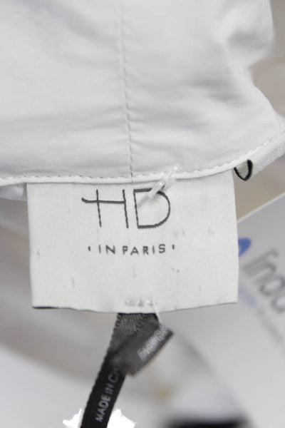 HD In Paris Women Collared Cotton Tunic Blouse White 3/4 Sleeve Fall Size L