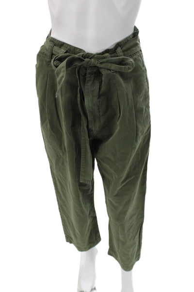 The Great Womens Paperbag Pants Green Cotton Tie Waist Size 28