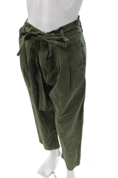 The Great Womens Paperbag Pants Green Cotton Tie Waist Size 28