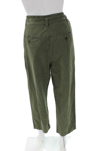 The Great Womens Paperbag Pants Green Cotton Tie Waist Size 28