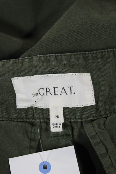 The Great Womens Paperbag Pants Green Cotton Tie Waist Size 28