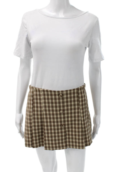 Zara Women Mini Check Polyester Skirt Beige Button Closure Size S