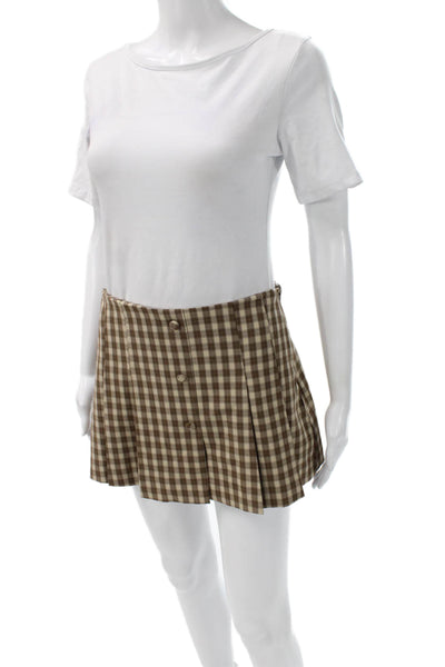 Zara Women Mini Check Polyester Skirt Beige Button Closure Size S