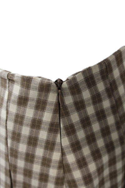 Zara Women Mini Check Polyester Skirt Beige Button Closure Size S
