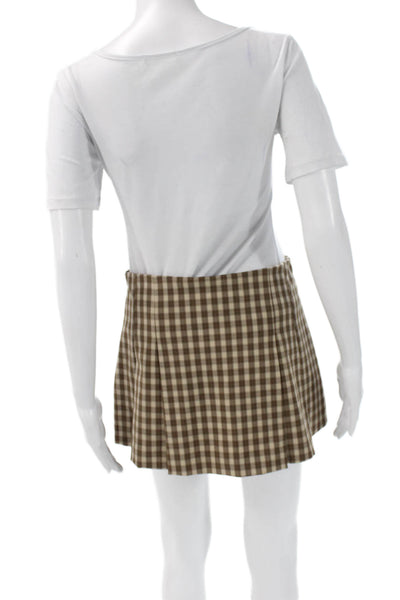 Zara Women Mini Check Polyester Skirt Beige Button Closure Size S