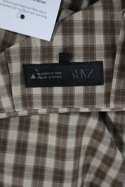 Zara Women Mini Check Polyester Skirt Beige Button Closure Size S