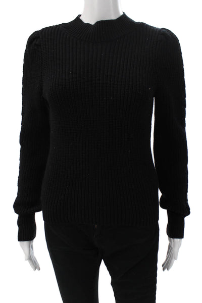 Aqua Women Pullover Sweater Black Mock Neck 100% Cotton Long Sleeve Size S