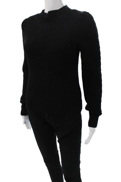 Aqua Women Pullover Sweater Black Mock Neck 100% Cotton Long Sleeve Size S