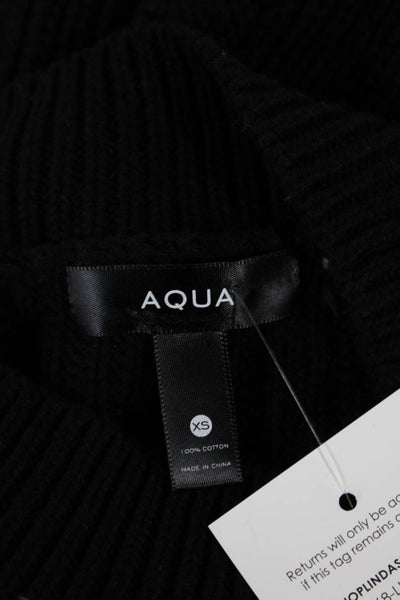 Aqua Women Pullover Sweater Black Mock Neck 100% Cotton Long Sleeve Size S