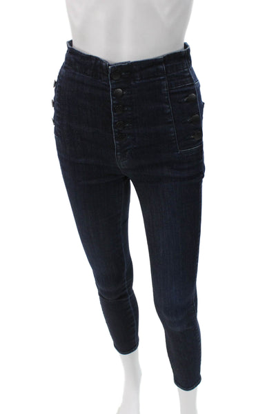 J Brand Womens High Rise Ankle Blue Denim Jeans Button Size 24