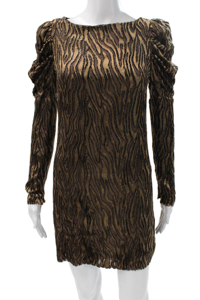 Elie Tahari Women Mini Animal Print Boat Neck Long Sleeve Dress Size 0