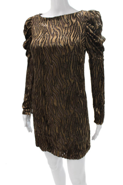 Elie Tahari Women Mini Animal Print Boat Neck Long Sleeve Dress Size 0