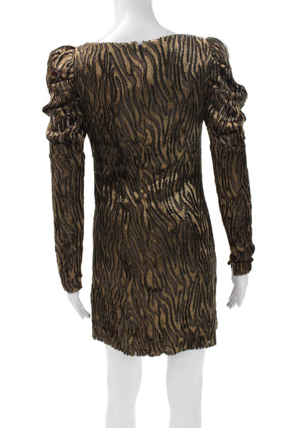 Elie Tahari Women Mini Animal Print Boat Neck Long Sleeve Dress Size 0
