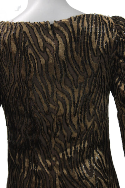 Elie Tahari Women Mini Animal Print Boat Neck Long Sleeve Dress Size 0