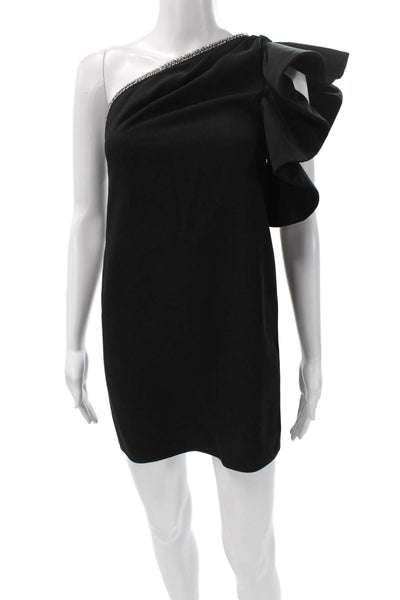 Self Portrait Womens Mini One Shoulder Cocktail Dress Black Size 0